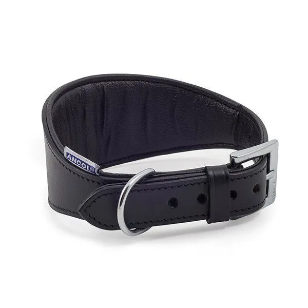 Ancol 35cm (14") Black Leather Padeed Whippet Dog Collar