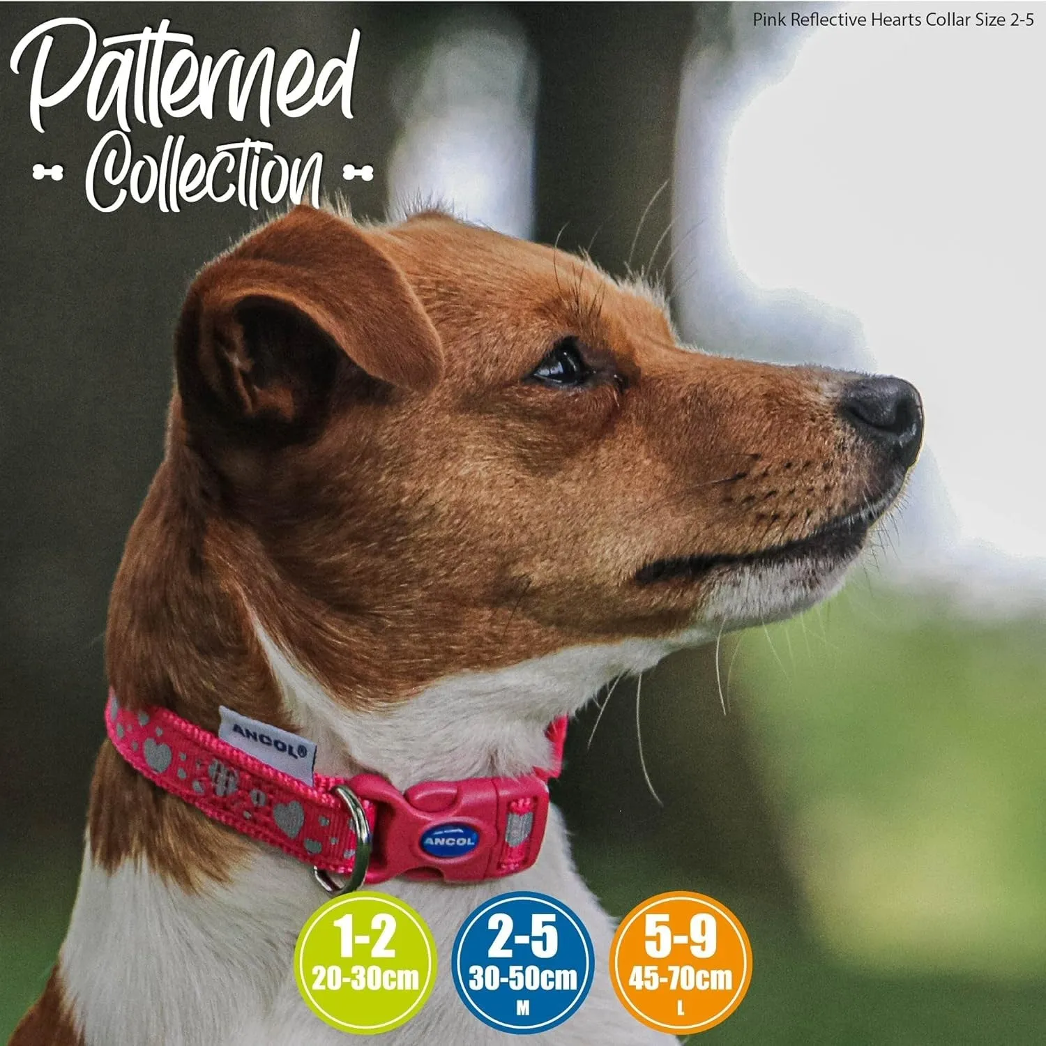 Ancol Fashion Medium (45-70cm) Pink Reflective Hearts Adjustable Dog Collar