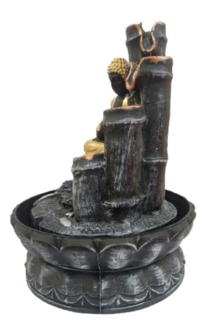 Ativan decor Polyresin Table Top Indoor Outdoor Water Fountain with LED Lights for Home Decor Decoration Showpiece Gift Gifting Items Buddha Fountain