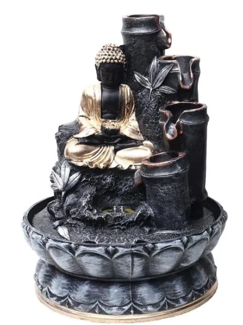 Ativan decor Polyresin Table Top Indoor Outdoor Water Fountain with LED Lights for Home Decor Decoration Showpiece Gift Gifting Items Buddha Fountain