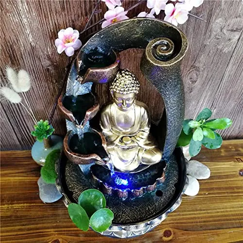 ATORSE® Buddha Tabletop Water Fountain for Home Office Decor Decorative with Led