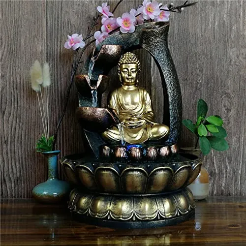 ATORSE® Buddha Tabletop Water Fountain for Home Office Decor Decorative with Led