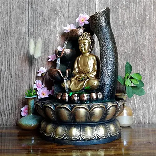 ATORSE® Buddha Tabletop Water Fountain for Home Office Decor Led Light