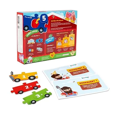 Bloomingo Learning Kit:123 Ride with Animals- Learn Numbers, count, Sequence & Compare with Fun Exciting Animal Adventure Puzzle