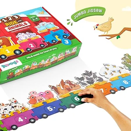 Bloomingo Learning Kit:123 Ride with Animals- Learn Numbers, count, Sequence & Compare with Fun Exciting Animal Adventure Puzzle