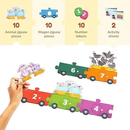 Bloomingo Learning Kit:123 Ride with Animals- Learn Numbers, count, Sequence & Compare with Fun Exciting Animal Adventure Puzzle