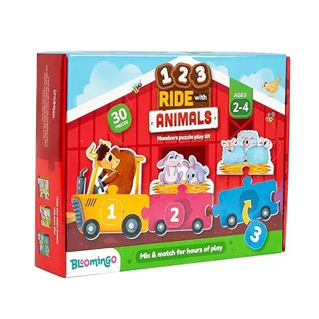 Bloomingo Learning Kit:123 Ride with Animals- Learn Numbers, count, Sequence & Compare with Fun Exciting Animal Adventure Puzzle