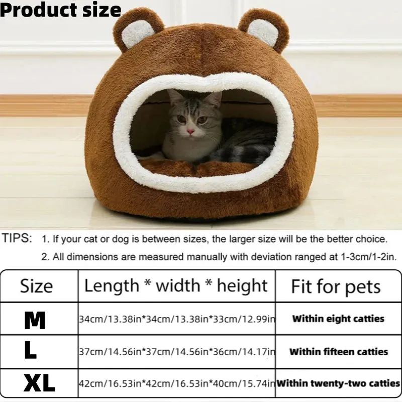 Brown Cat Bed Warm Pet House Soft Long Plush Kitten Lounger Cushion Small Dogs Tent Cave Beds For Cozy Cat House Mat Supplies