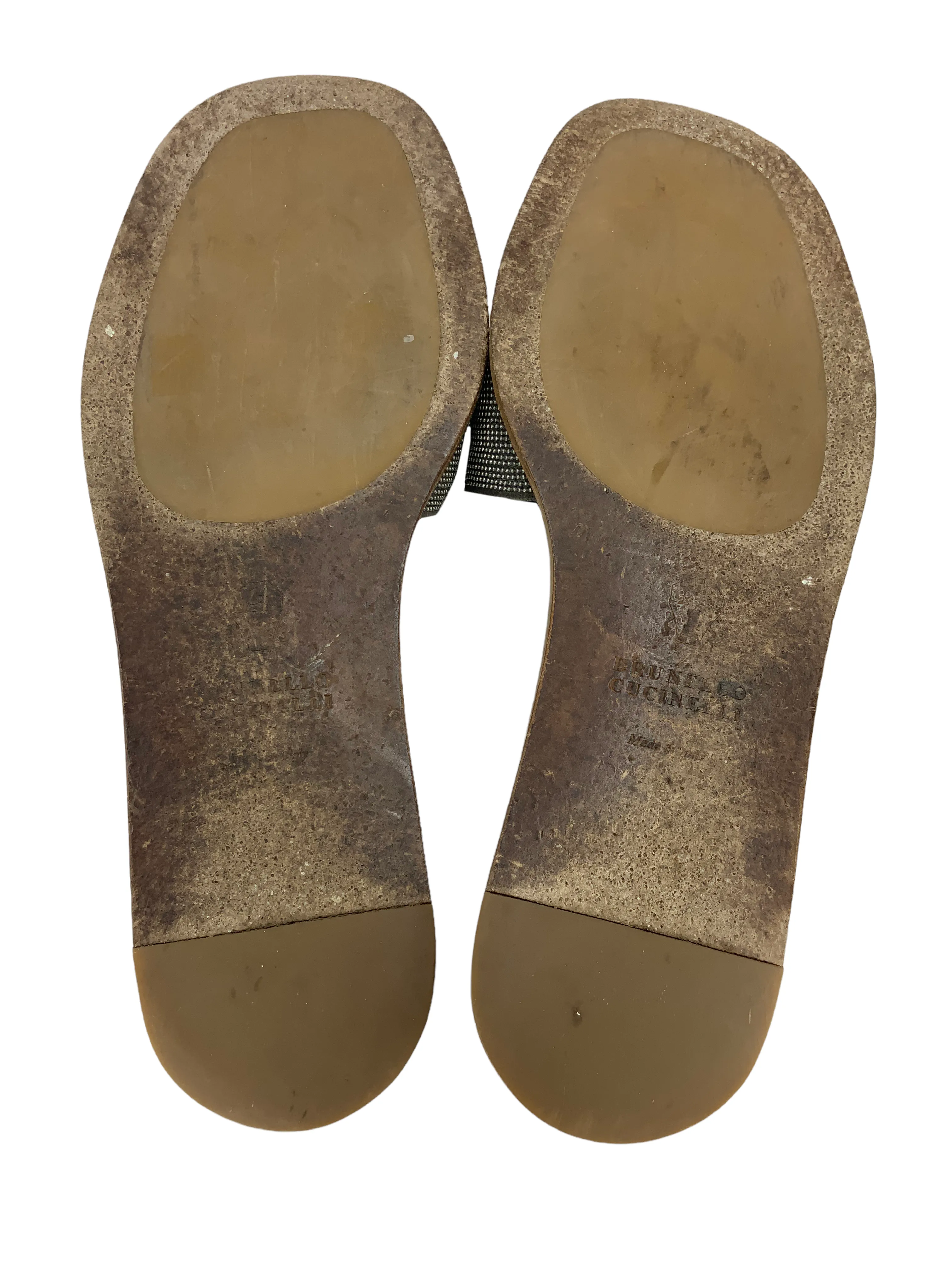 Brunello Cucinelli Bead-Embellished Leather Slides Size 6