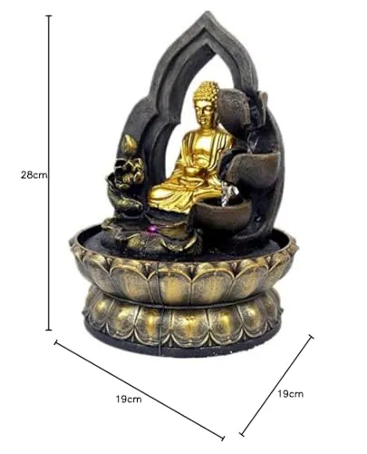 Buddha Tabletop Waterfall Fountain Fengshui Meditation Relaxing Indoor Decoration, Waterfall Kit with Circular Water Flow for Home, Office, Bedroom Decoration