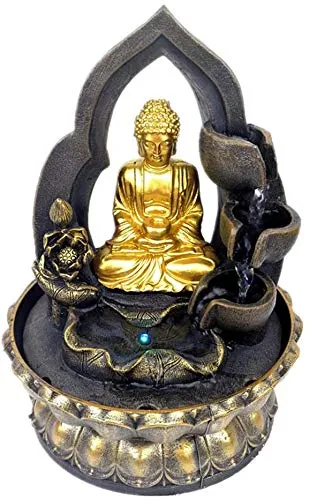 Buddha Tabletop Waterfall Fountain Fengshui Meditation Relaxing Indoor Decoration, Waterfall Kit with Circular Water Flow for Home, Office, Bedroom Decoration