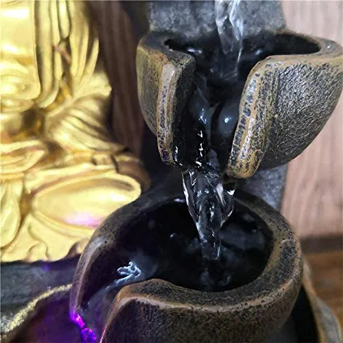 Buddha Tabletop Waterfall Fountain Fengshui Meditation Relaxing Indoor Decoration, Waterfall Kit with Circular Water Flow for Home, Office, Bedroom Decoration