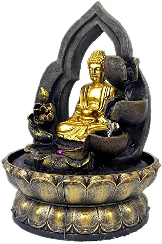 Buddha Tabletop Waterfall Fountain Fengshui Meditation Relaxing Indoor Decoration, Waterfall Kit with Circular Water Flow for Home, Office, Bedroom Decoration