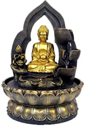 Buddha Tabletop Waterfall Fountain Fengshui Meditation Relaxing Indoor Decoration, Waterfall Kit with Circular Water Flow for Home, Office, Bedroom Decoration