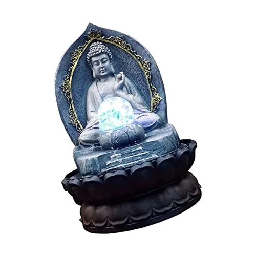 CALANDIS Buddha Tabletop Water Fountain for Home Office Decorative with Led Blue