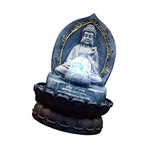 CALANDIS Buddha Tabletop Water Fountain for Home Office Decorative with Led Blue