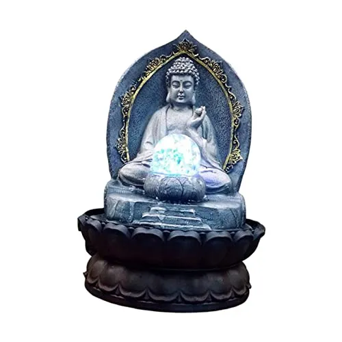 CALANDIS Buddha Tabletop Water Fountain for Home Office Decorative with Led Blue