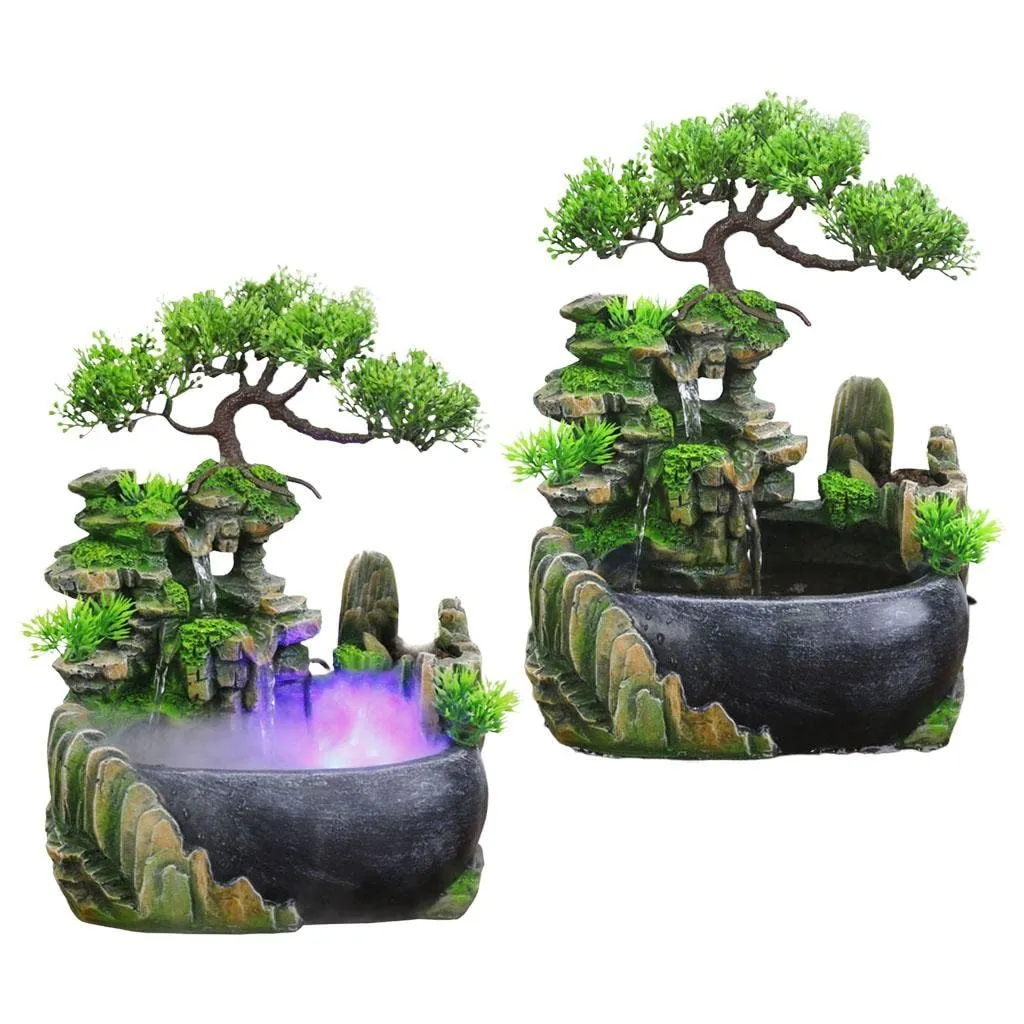 CALANDIS® Table Fountain Rockery Landscape Bonsai Statue Spray Water Fountain No Fog | Resin