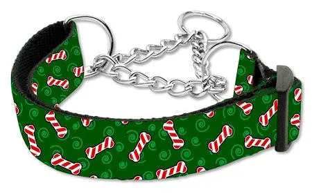 Candy Cane Bones Nylon Ribbon Collar Martingale Medium