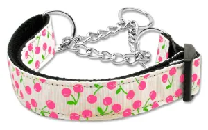 Cherries Nylon Collar Martingale White Medium