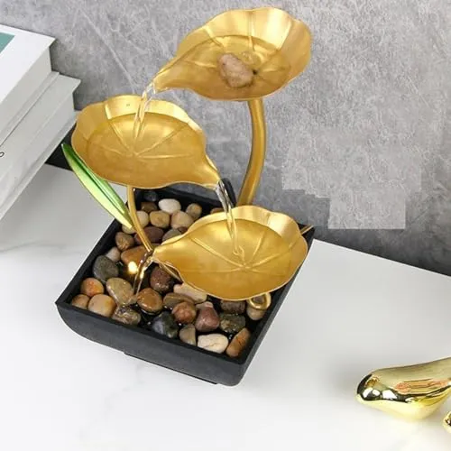 GETZET Tabletop Water Fountain for Home Decor Living Room, Bedroom Indoor Decor Ornaments with Waterfall Desktop Leaf Fountains for Office Table Automatic Pump Relaxation Fountain with Natural Stones.