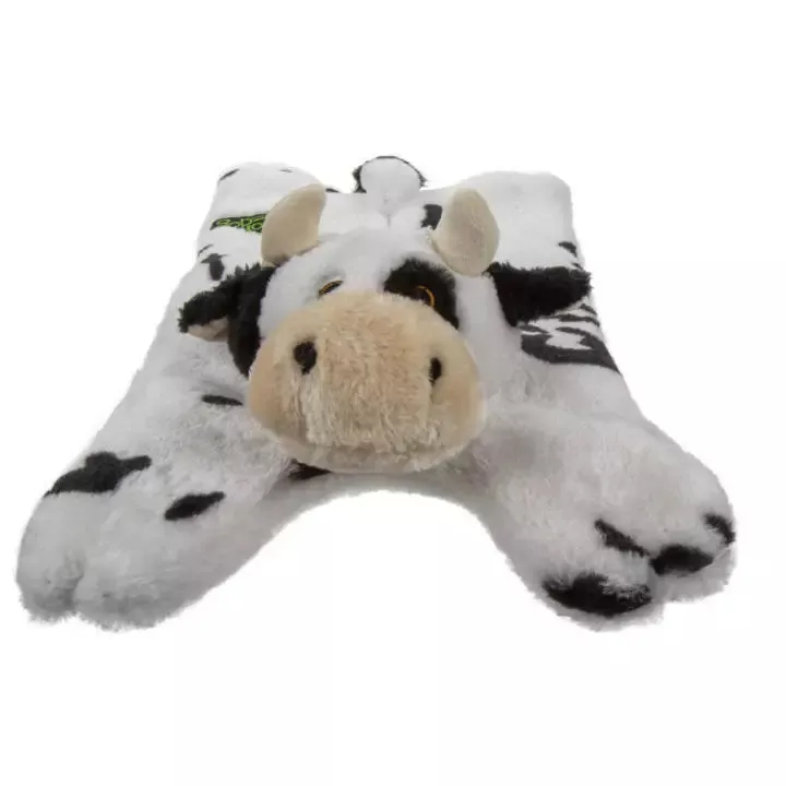 goDog Barnyard Flats Durable Squeaky Plush Dog Toy, Cow