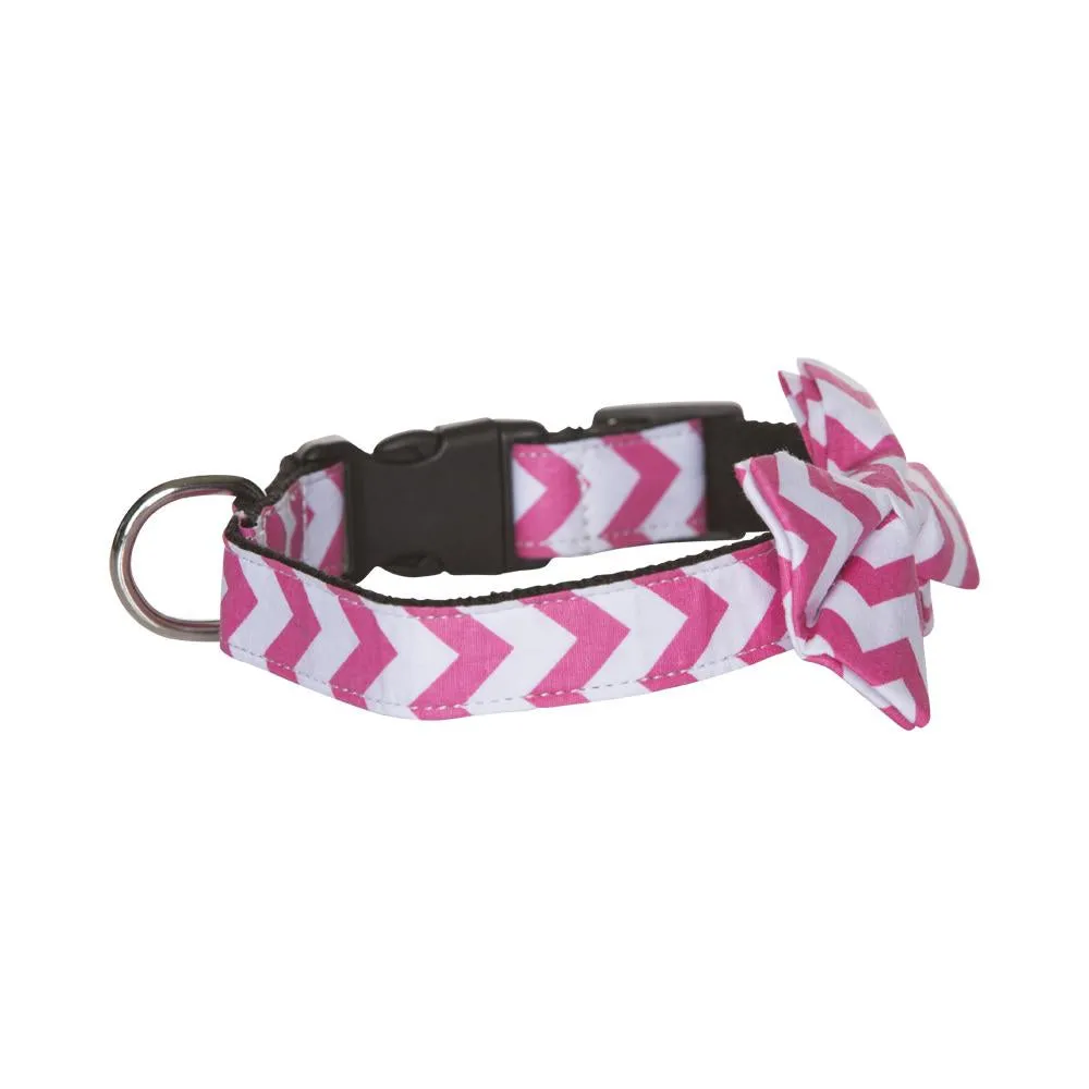 Hamish McBeth Bowtie Dog Collar - Pink Chevron