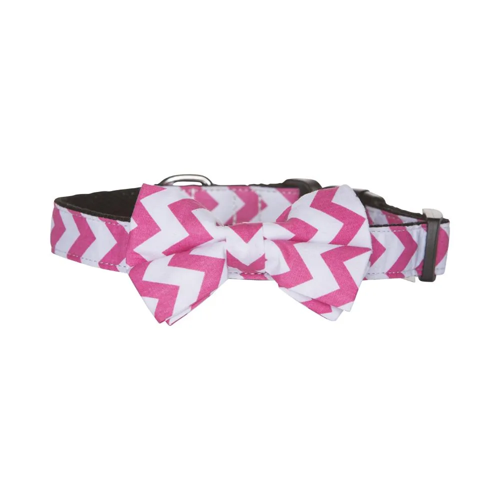 Hamish McBeth Bowtie Dog Collar - Pink Chevron