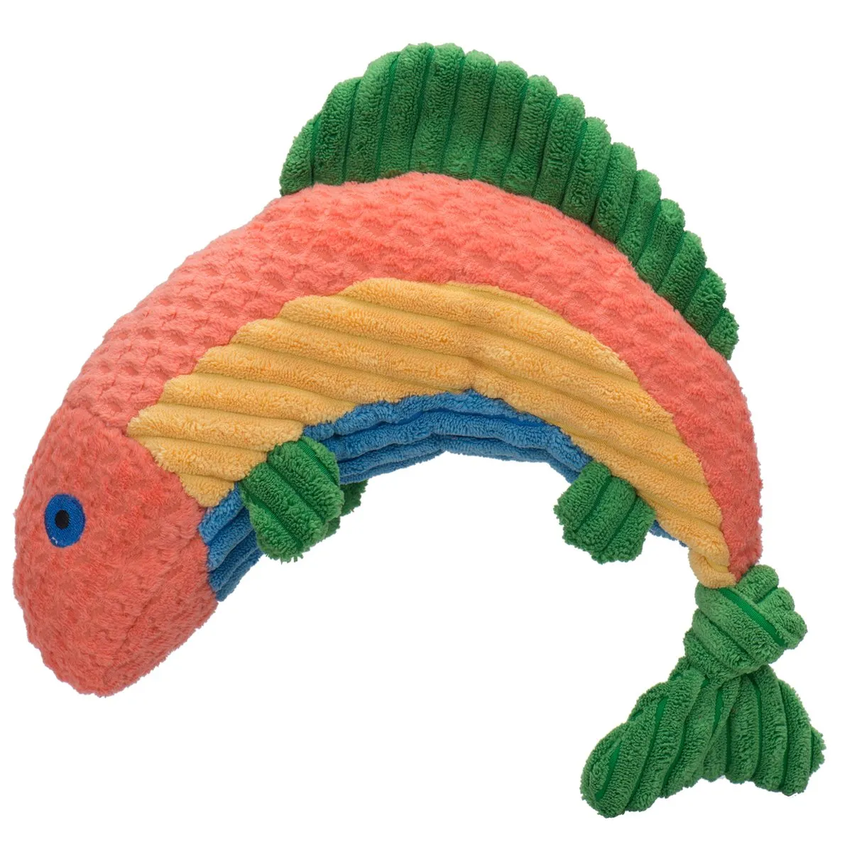 HuggleHounds Knottie Rauccous Rainbow Trout Durable Squeaky Plush Dog Toy