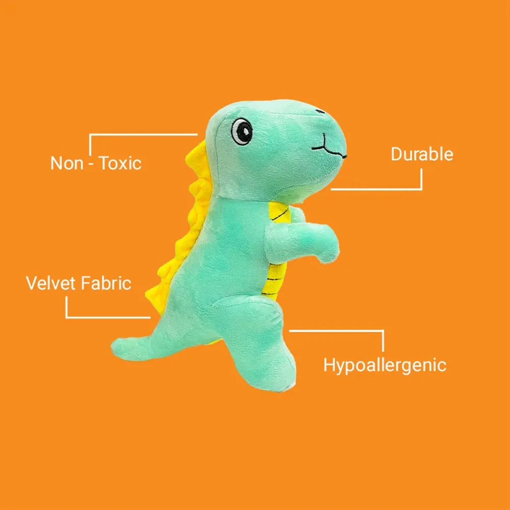 Kibbo Non Toxic & Durable Soft Stuffed Dinosaur Toy for Dogs and Cats (Green/Yellow)