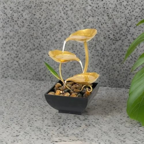 LIMPUS Tabletop Fountains Metal Water Home Decor Ornaments with Desktop Leaf Deep Basin & Natural River Rocks Indoor Zen for Decor Office Living Room Bedroom