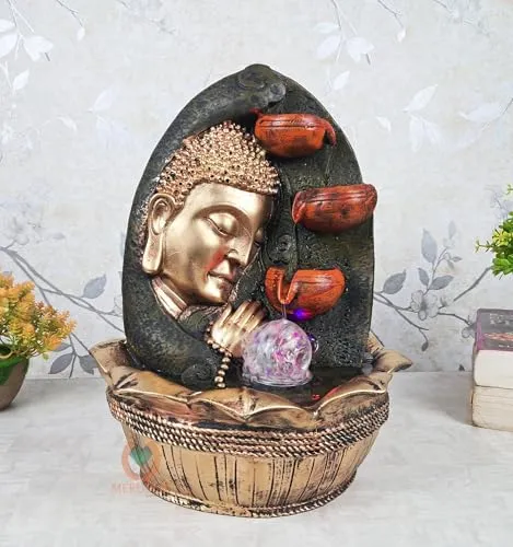 Merupam Buddha Tabletop Waterfall Fountain Meditation Relaxing Indoor Decoration, Zen Fountain for Home, Office, Bedroom Decoration Temple Decoration Garden décor