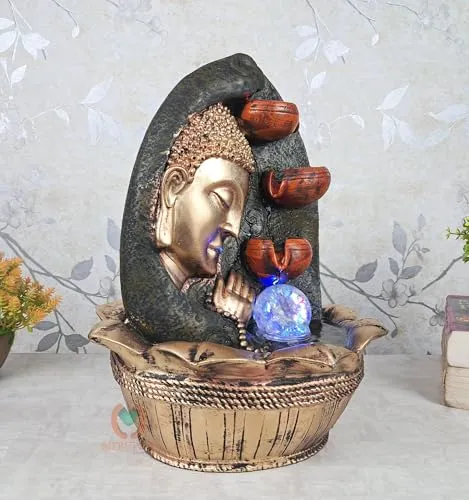 Merupam Buddha Tabletop Waterfall Fountain Meditation Relaxing Indoor Decoration, Zen Fountain for Home, Office, Bedroom Decoration Temple Decoration Garden décor