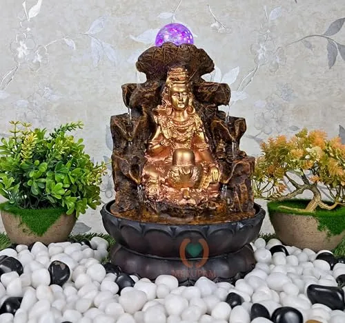 MERUPAM Shiva Tabletop Waterfall Fountain Meditation Relaxing Indoor Decoration, Zen Fountain for Home, Office, Bedroom Decoration