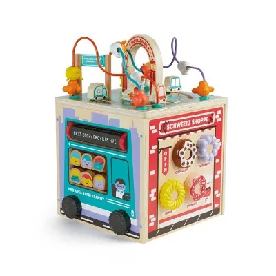 New - FAO Schwarz Busy City Wooden Activity Cube