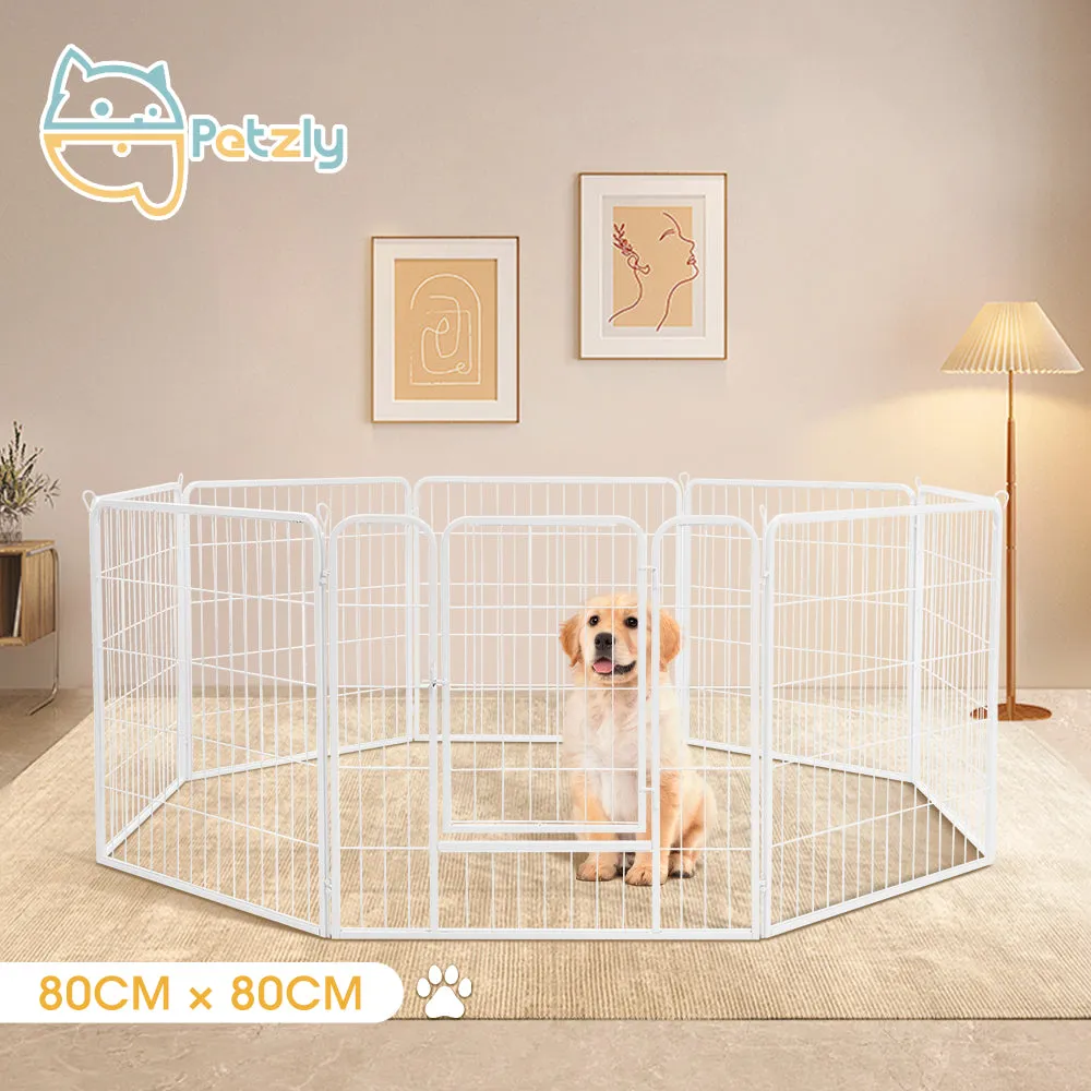 Petzly Dog Playpen Puppy Exercise Cage Pet Cage Enclosure 8 Panel 80x80CM White