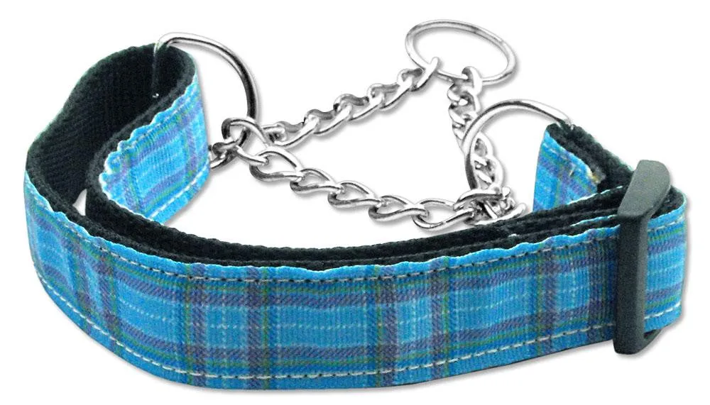 Plaid Nylon Collar  Martingale Blue Medium