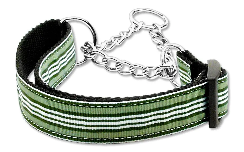 Preppy Stripes Nylon Ribbon Collars Martingale Green-White Large