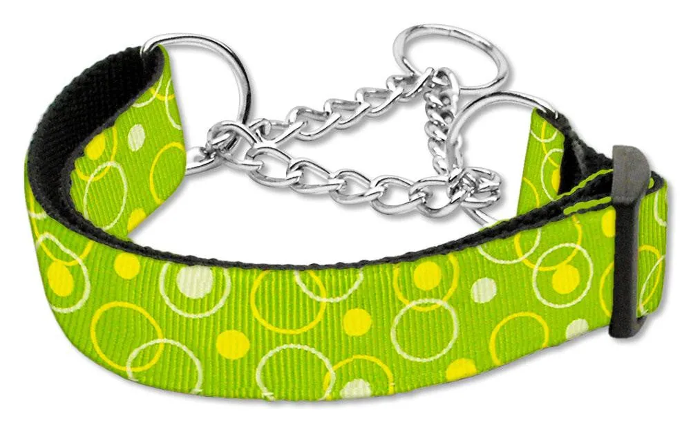 Retro Nylon Ribbon Collar Martingale Lime Green Large