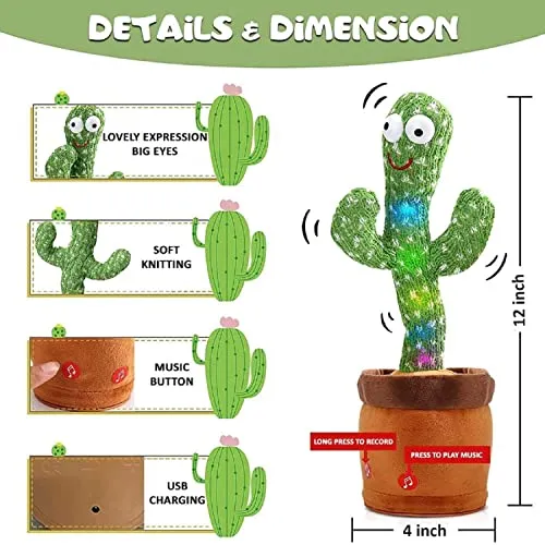 Storio Toys Talking Cactus Baby Toys for Kids Dancing Cactus Toys Can Sing Wriggle & Singing Recording Repeat What You Say Funny Education Toys for Children Playing Home Decor Items for Kids