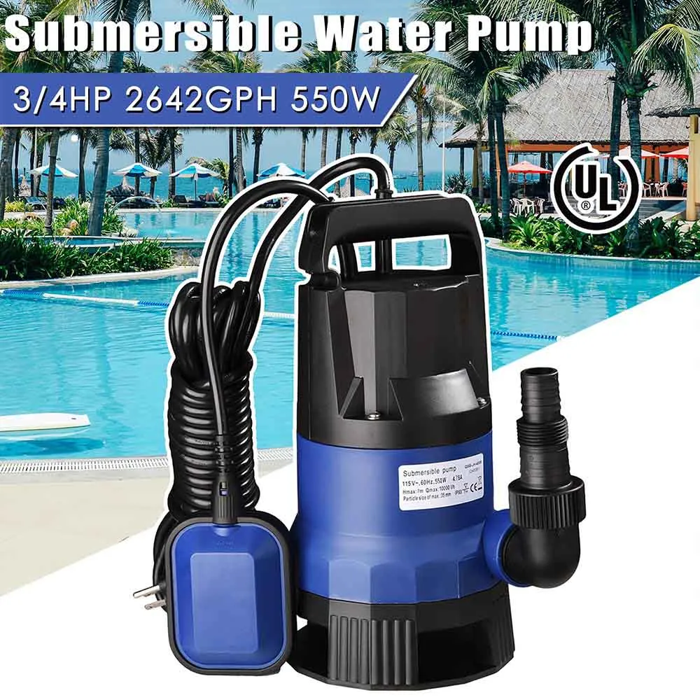 Submersible Dirty Water Pump w/ Float, 3/4HP 550W