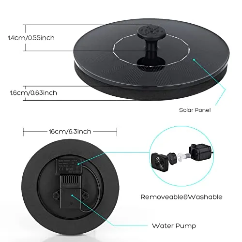 TRIDEO Solar Bird Bath Fountain Pump, Upgrade Solar Fountain with 5 Nozzle, Free Standing Floating Solar Powered Water Fountain Pump for Bird Bath, Garden, Pond, Pool, Outdoor_SA016