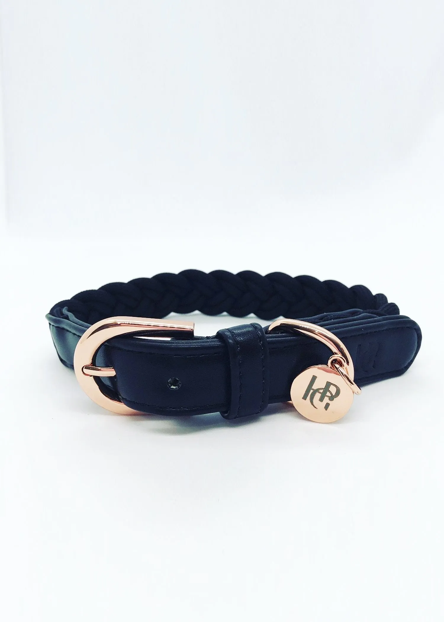 VEGAN LEATHER BRAIDED MIDNIGHT BLACK COLLAR