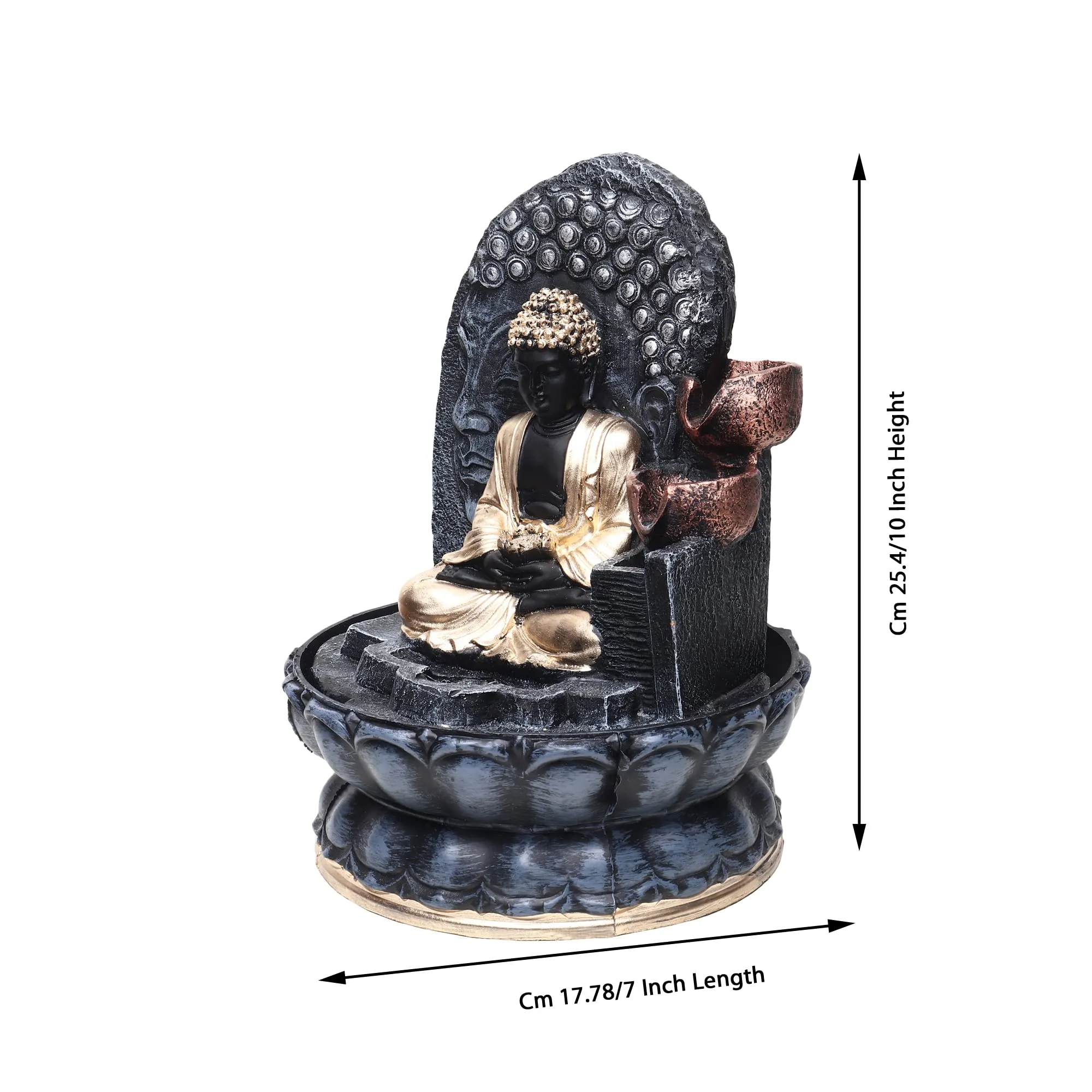 VIVARS Indoor Fountain Buddha with LED Light Indoor Water Features 17.78 * 21 * 25.5CM Desktop Fengshui Meditation Zen Fountain for Relaxing Indoor Decoration