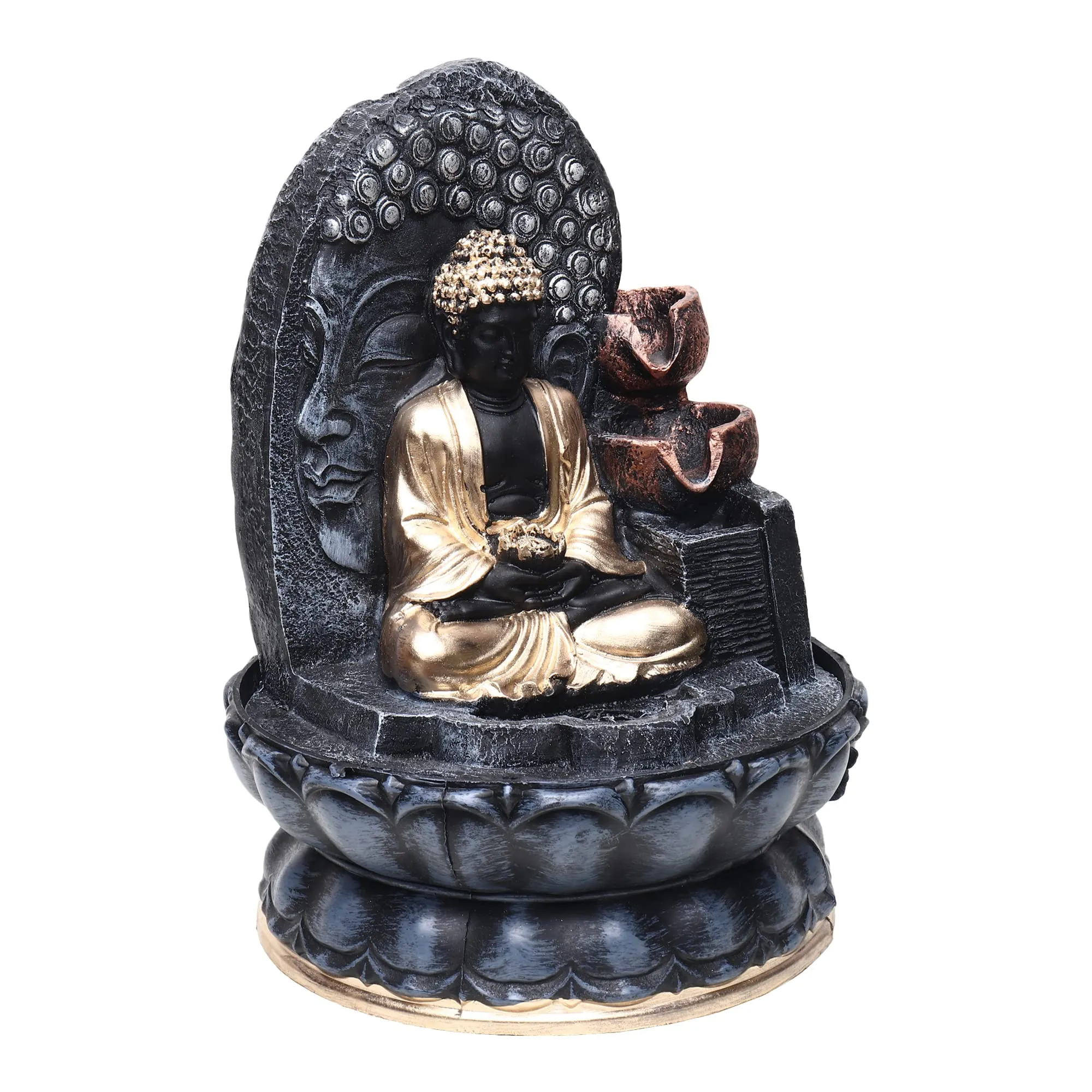 VIVARS Indoor Fountain Buddha with LED Light Indoor Water Features 17.78 * 21 * 25.5CM Desktop Fengshui Meditation Zen Fountain for Relaxing Indoor Decoration