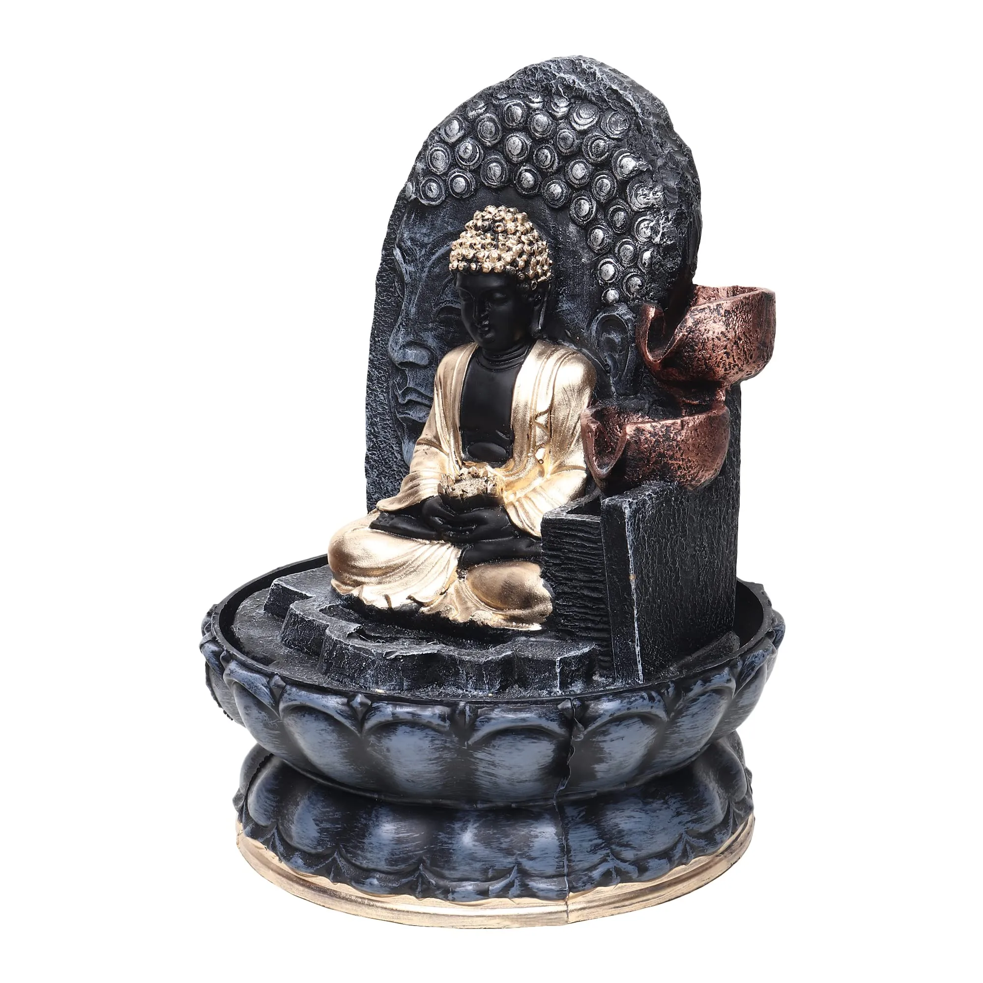 VIVARS Indoor Fountain Buddha with LED Light Indoor Water Features 17.78 * 21 * 25.5CM Desktop Fengshui Meditation Zen Fountain for Relaxing Indoor Decoration