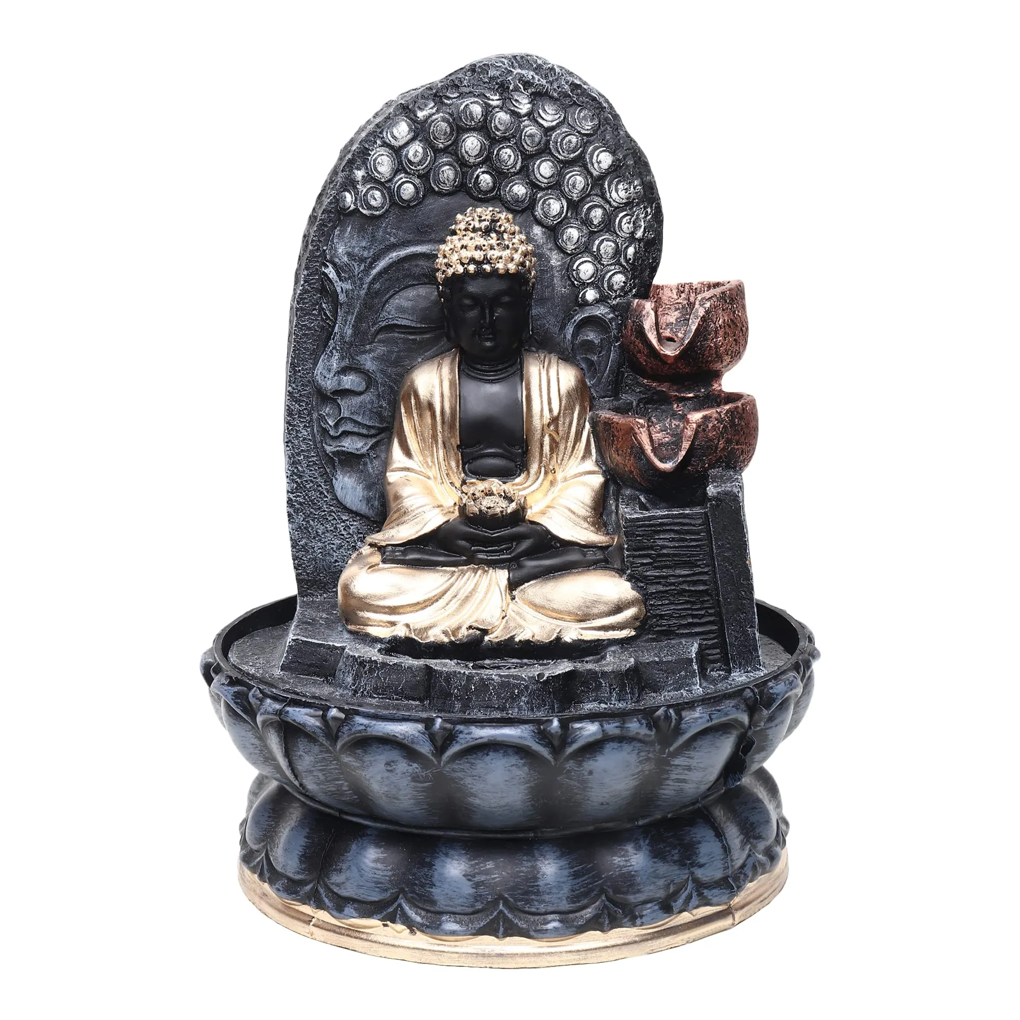 VIVARS Indoor Fountain Buddha with LED Light Indoor Water Features 17.78 * 21 * 25.5CM Desktop Fengshui Meditation Zen Fountain for Relaxing Indoor Decoration