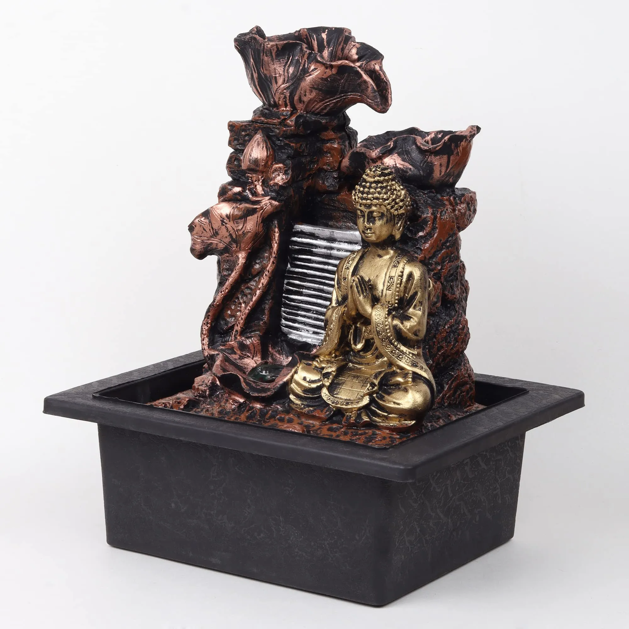 VIVARS Lord Buddha Polyresin Table Top Indoor Outdoor Water Fountain with LED Lights for Home Decor