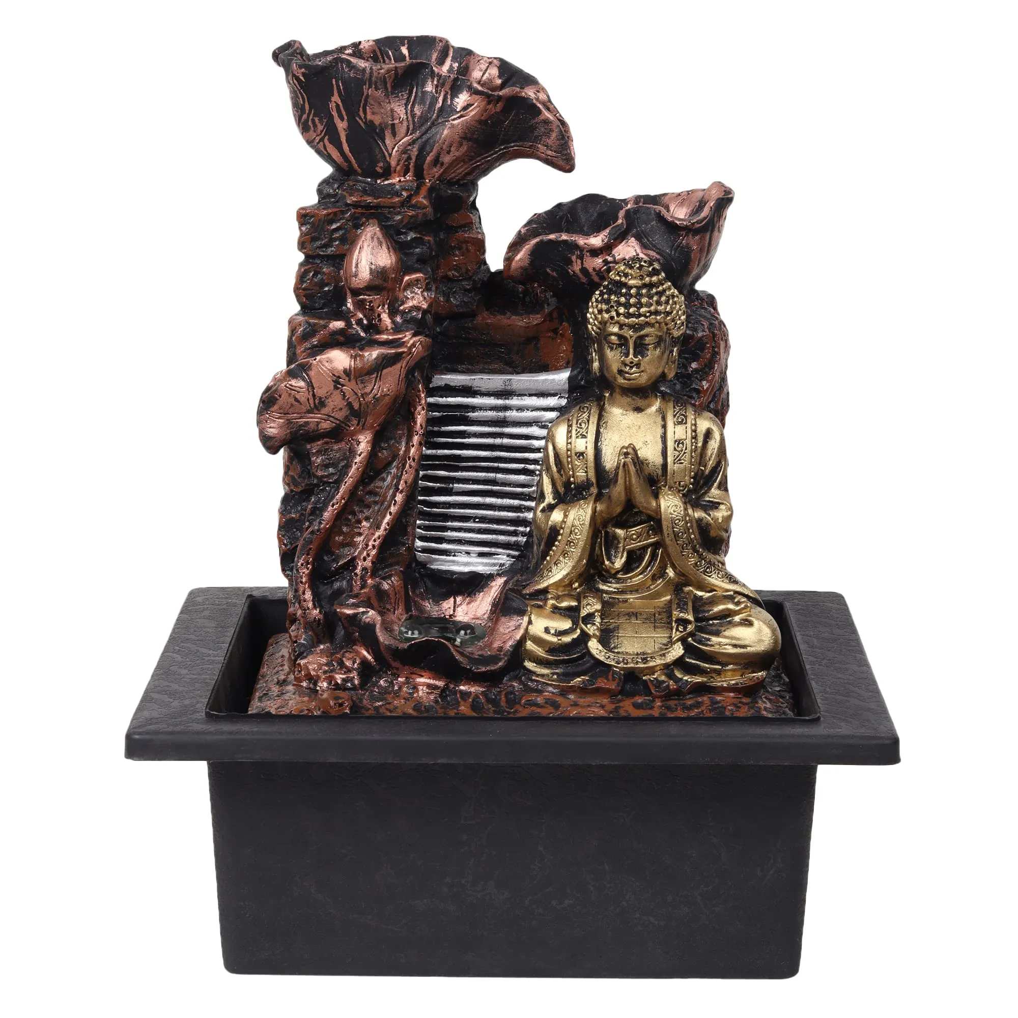 VIVARS Lord Buddha Polyresin Table Top Indoor Outdoor Water Fountain with LED Lights for Home Decor