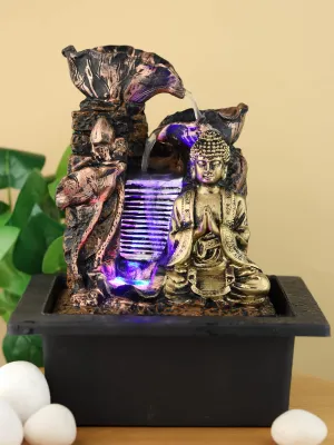 VIVARS Lord Buddha Polyresin Table Top Indoor Outdoor Water Fountain with LED Lights for Home Decor